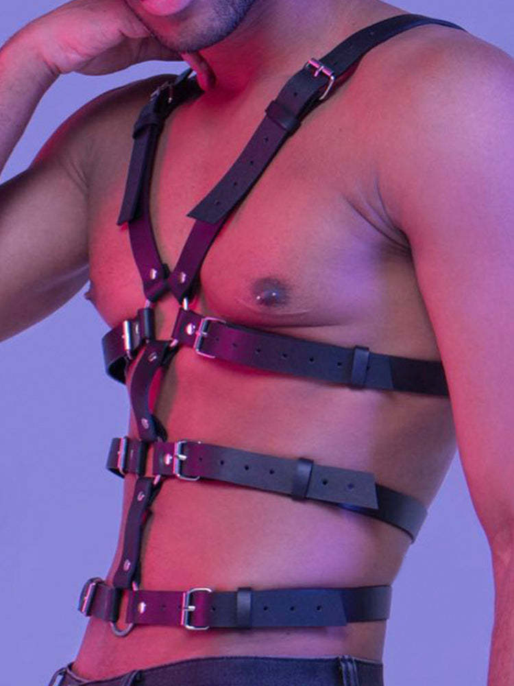 BLACKRISS™Men's Leather Harness Chest Strap - Black-Blackriss