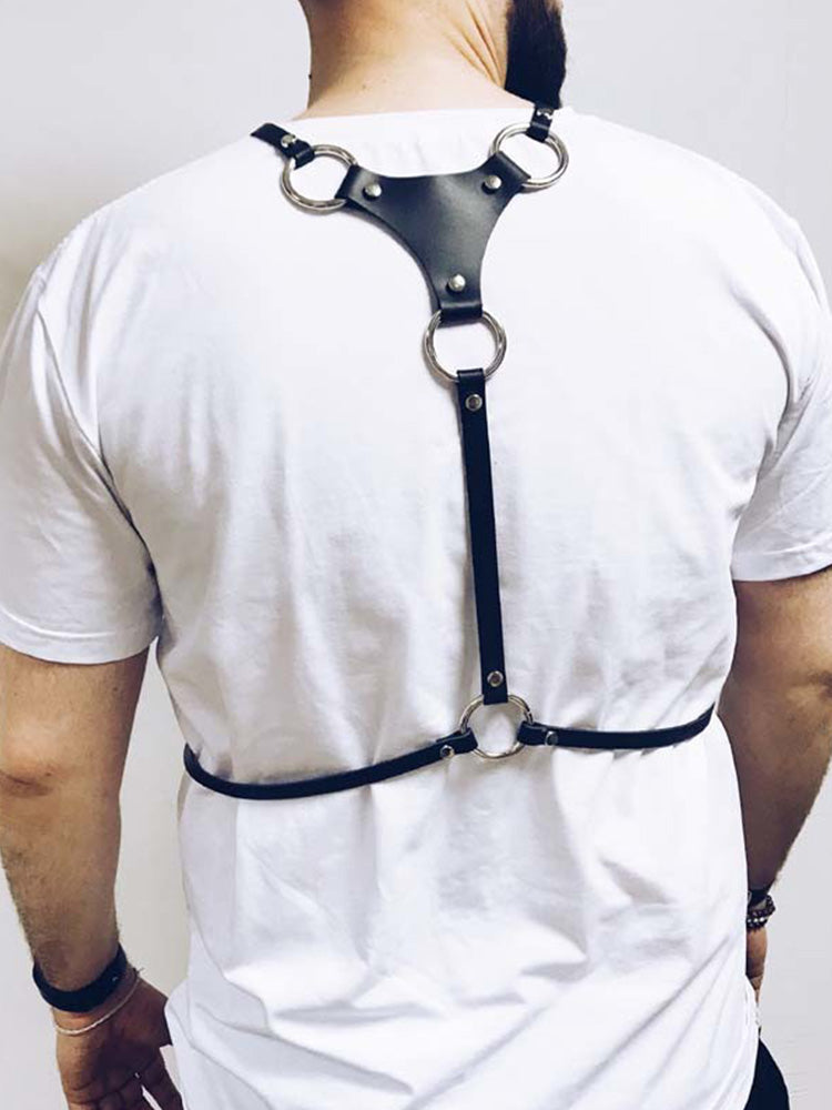 BLACKRISS™Men's Triangle Strap Personalized Leather Shoulder Strap Harness - Black-Blackriss