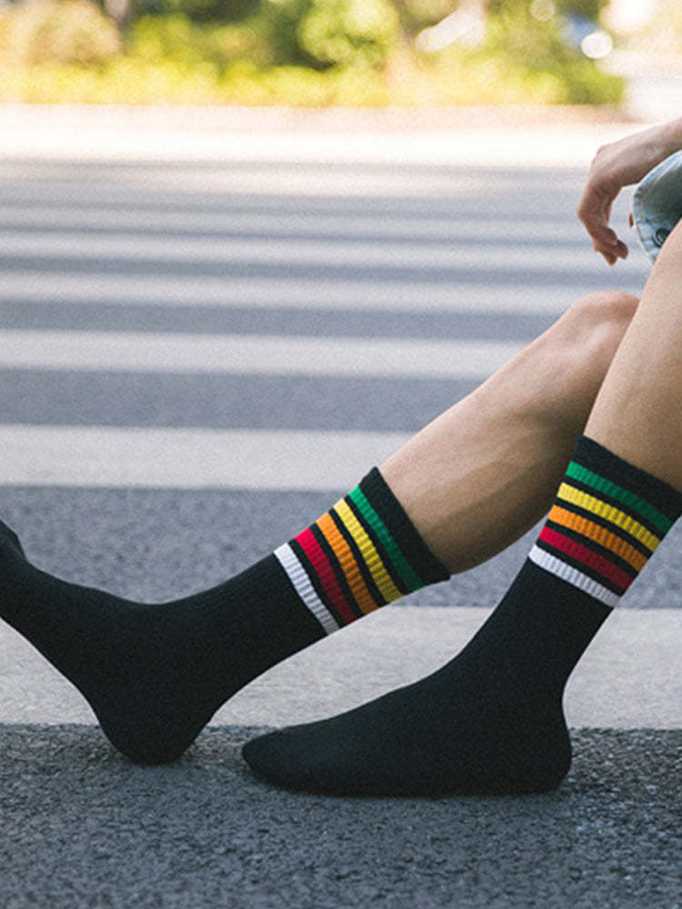 BLACKRISS™Rainbow Striped Cotton Sports Socks-Blackriss