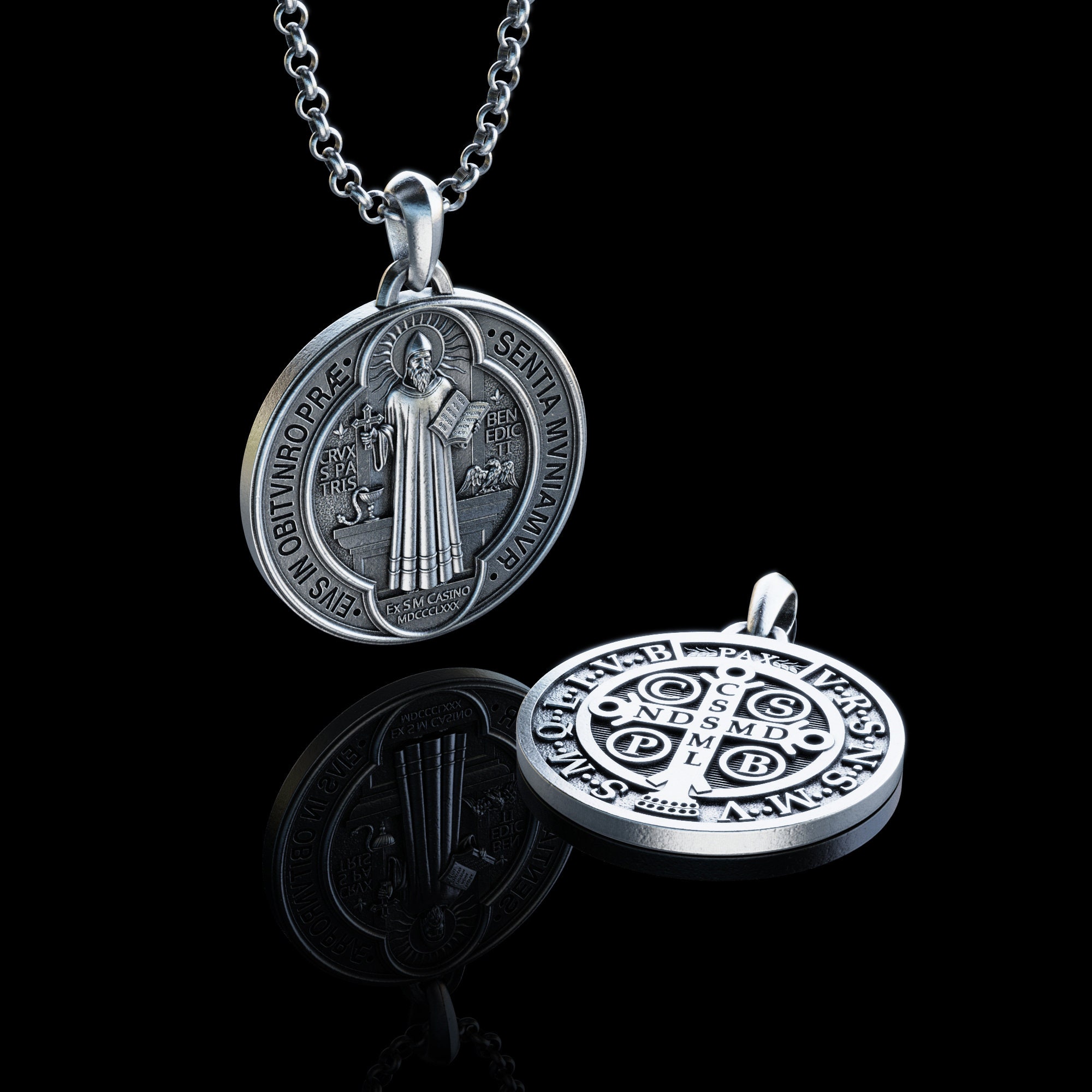 BLACKRISS™Sterling Silver Saint Benedict Necklace--Religious Silver Gift-Blackriss