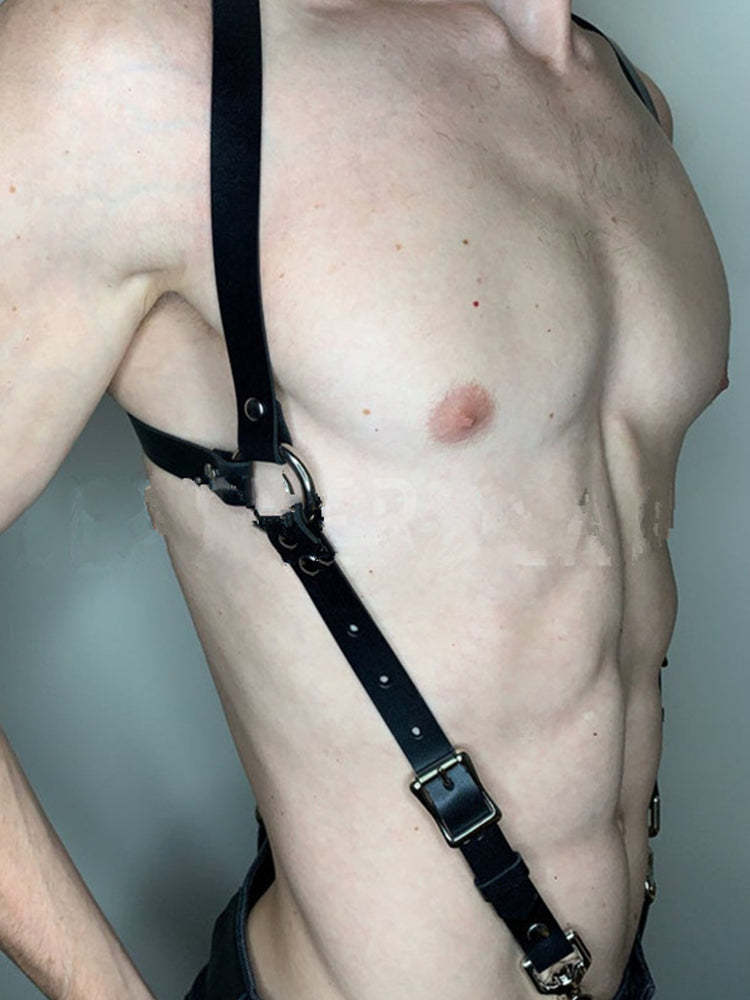 BLACKRISS™Sexy Men Faux Leather Restrain - Black-Blackriss