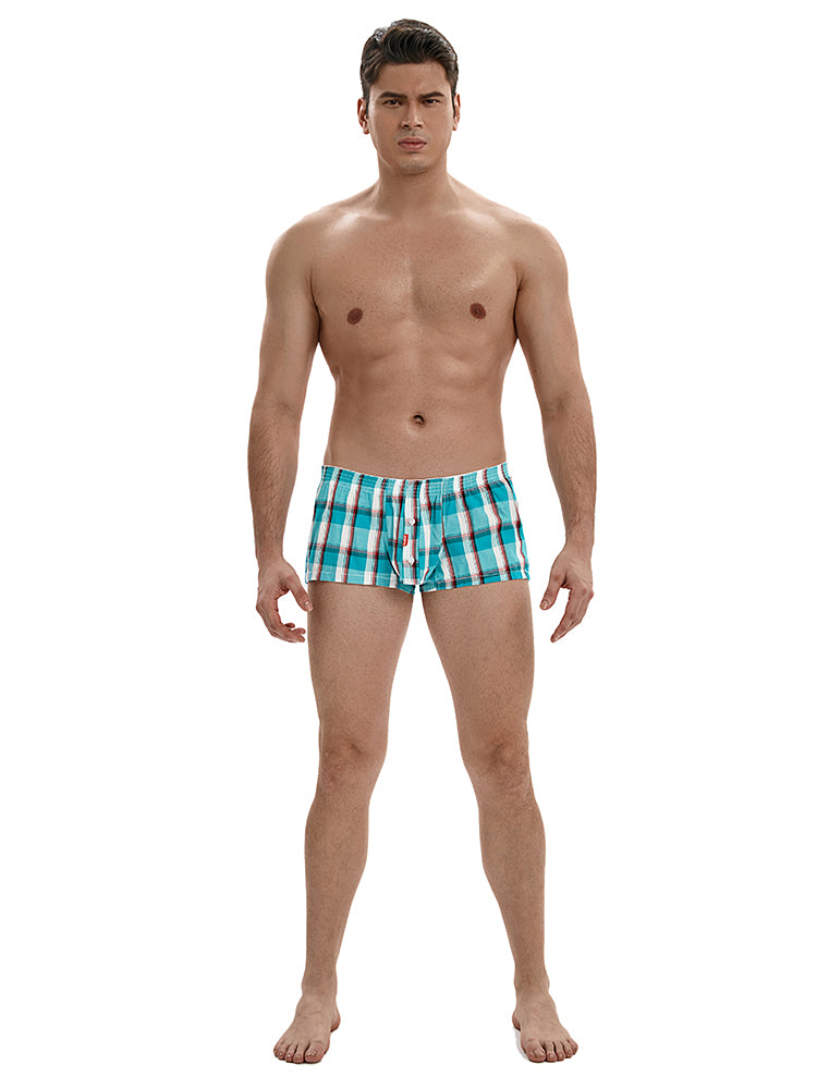 BLACKRISS™Men's Plaid Home Pure Cotton Trunks - Light Blue-Blackriss