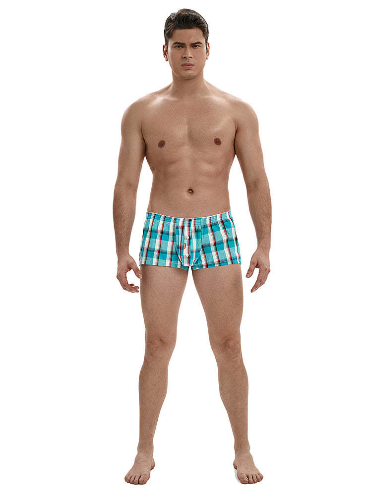 BLACKRISS™Men's Plaid Home Pure Cotton Trunks - Light Blue-Blackriss