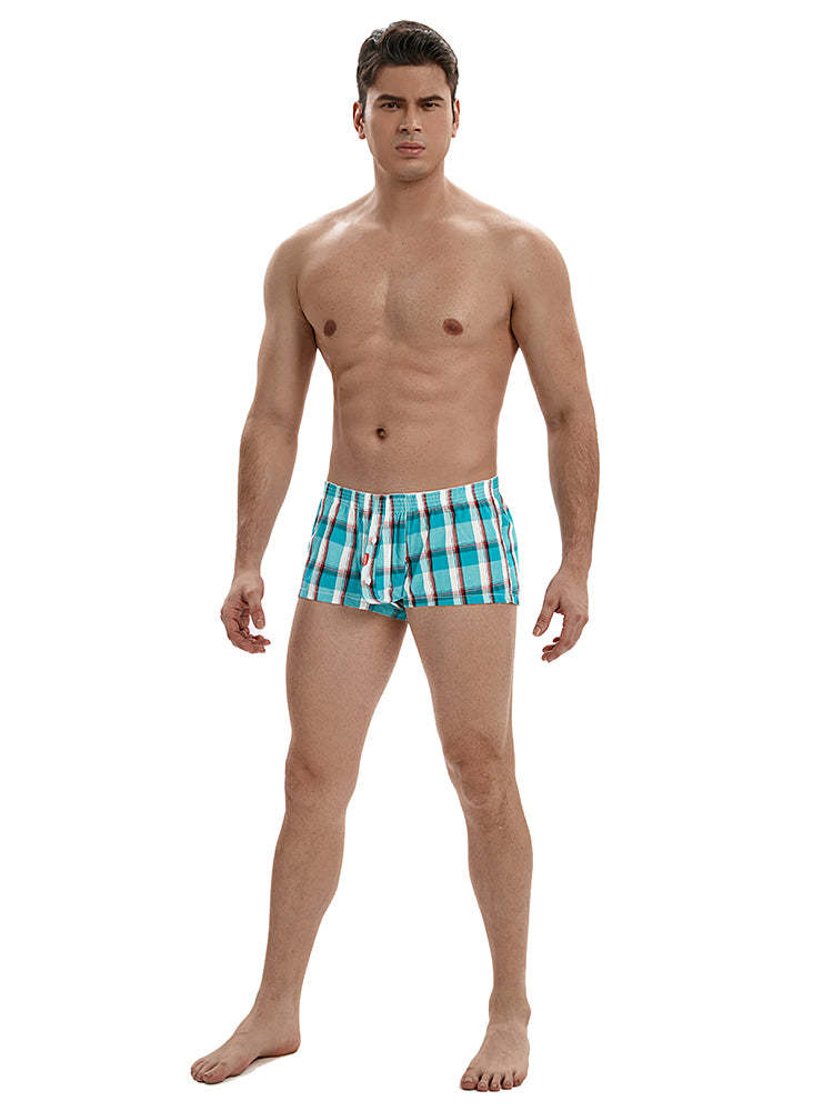 BLACKRISS™Men's Plaid Home Pure Cotton Trunks - Light Blue-Blackriss