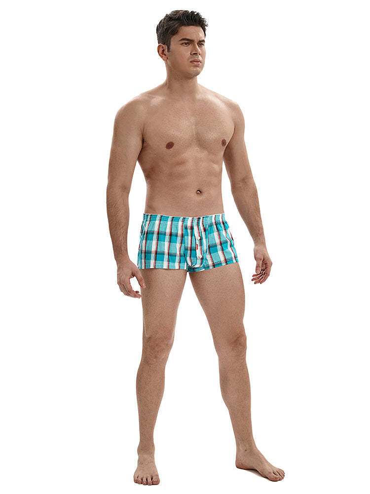 BLACKRISS™Men's Plaid Home Pure Cotton Trunks - Light Blue-Blackriss