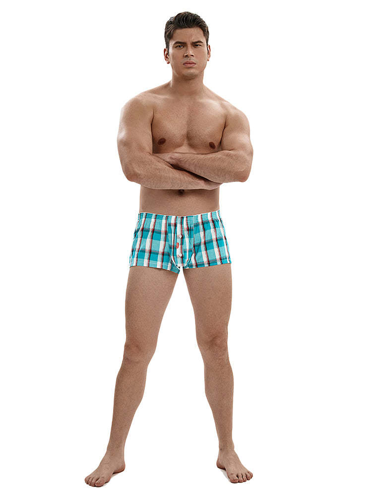 BLACKRISS™Men's Plaid Home Pure Cotton Trunks - Light Blue-Blackriss