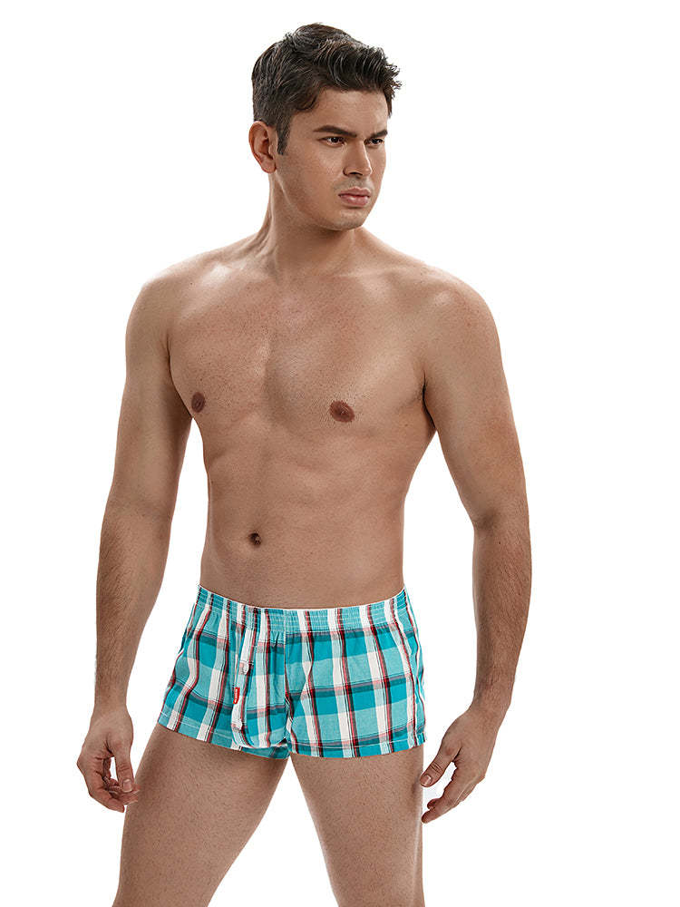 BLACKRISS™Men's Plaid Home Pure Cotton Trunks - Light Blue-Blackriss