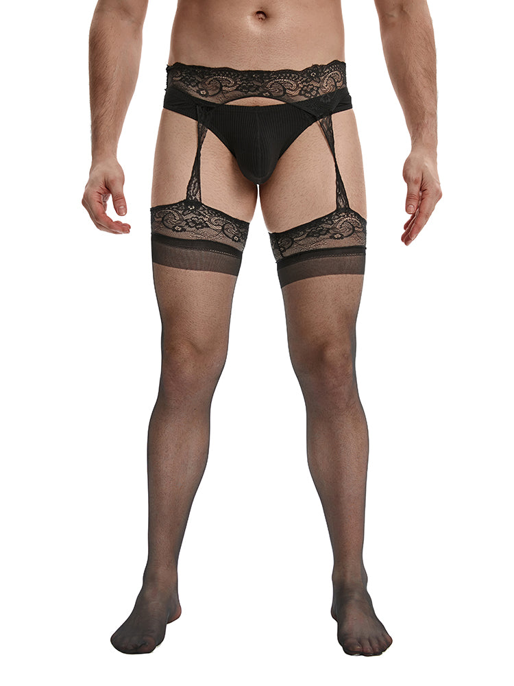 BLACKRISS™Men's Long Tube Stockings Ultra-thin Pantyhose - Black-Blackriss