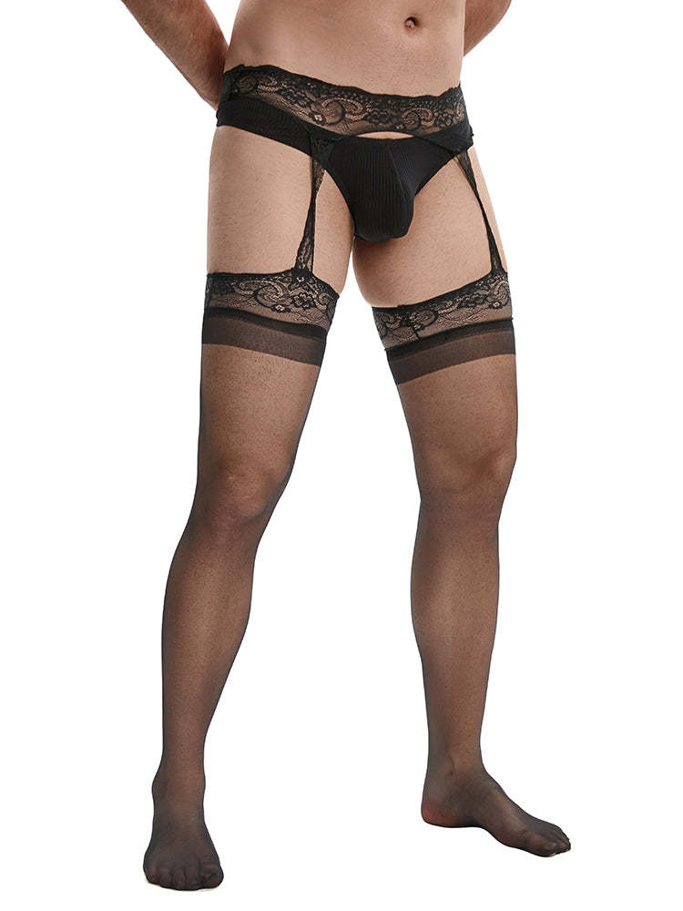 BLACKRISS™Men's Long Tube Stockings Ultra-thin Pantyhose - Black-Blackriss