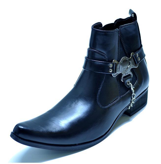 BLACKRISS™Men's Faux Leather Suede Pointed Toe Eagle Gusset Harness Ankle Boots-Blackriss