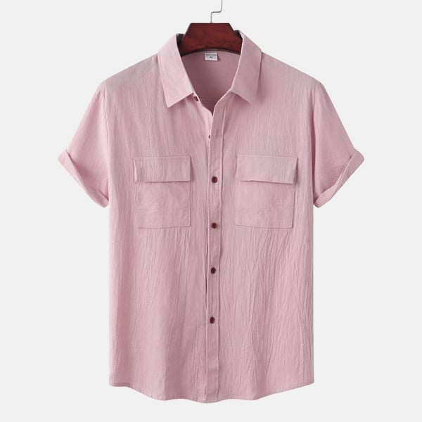 BLACKRISS™Solid colour casual flax short sleeve shirt-Blackriss