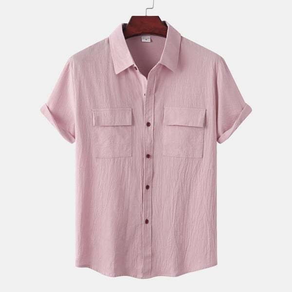 BLACKRISS™Solid colour casual flax short sleeve shirt-Blackriss