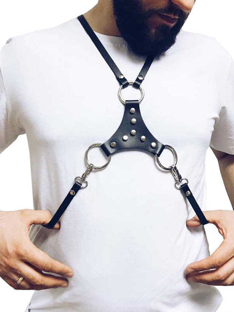 BLACKRISS™Men's Triangle Strap Personalized Leather Shoulder Strap Harness - Black-Blackriss
