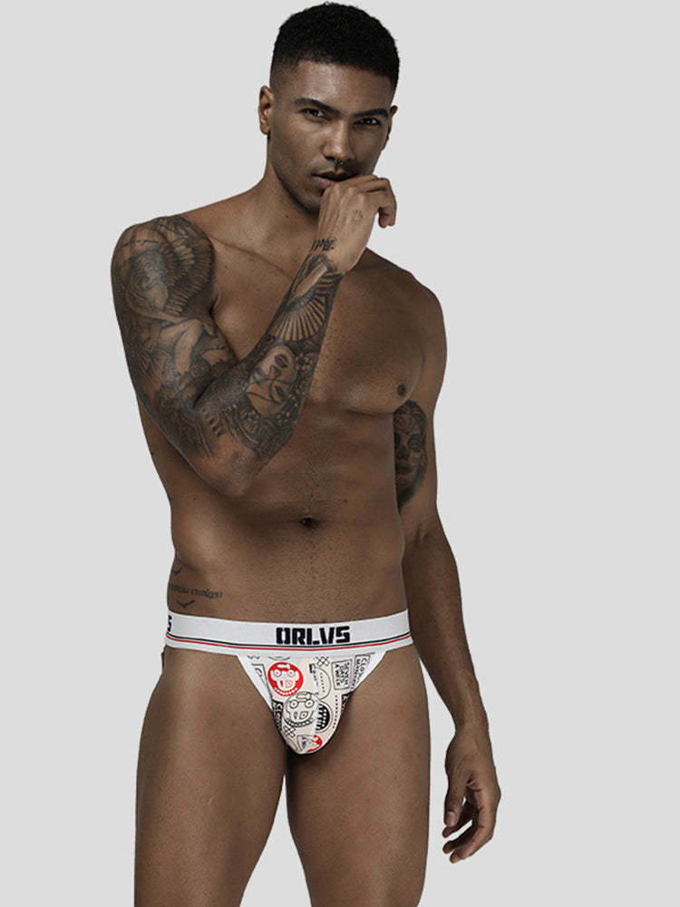 BLACKRISS™Men's U Convex Multicolor Sexy Print Breathable Ice Silk Thong-Blackriss