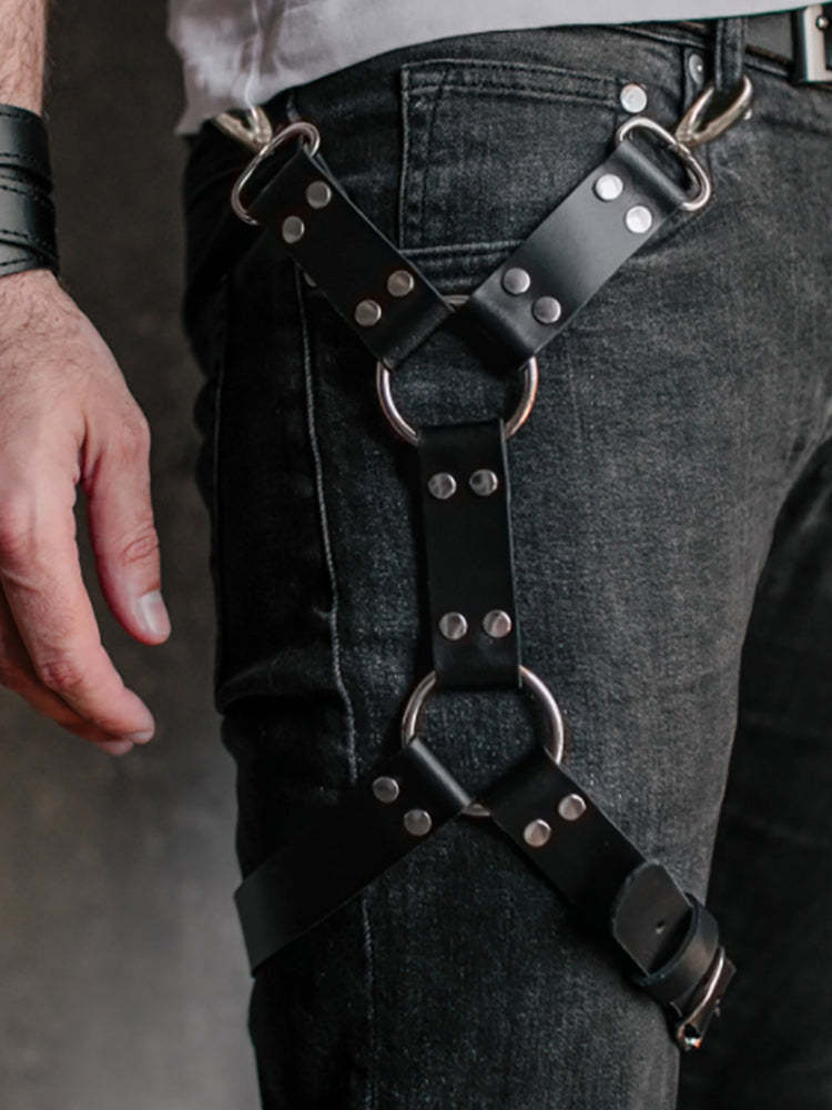 BLACKRISS™Leather Thigh Leg Garters Belt Harness Punk Body Cage-Blackriss