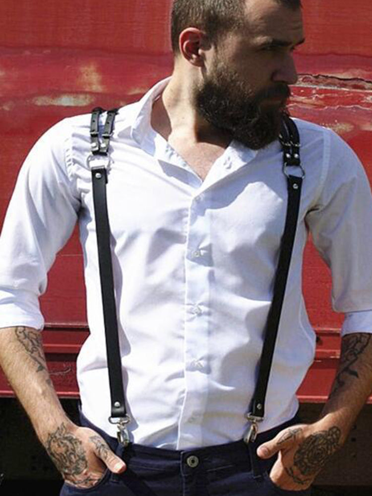 BLACKRISS™Strap Clip Men's Suspenders Leather Harness - Black-Blackriss