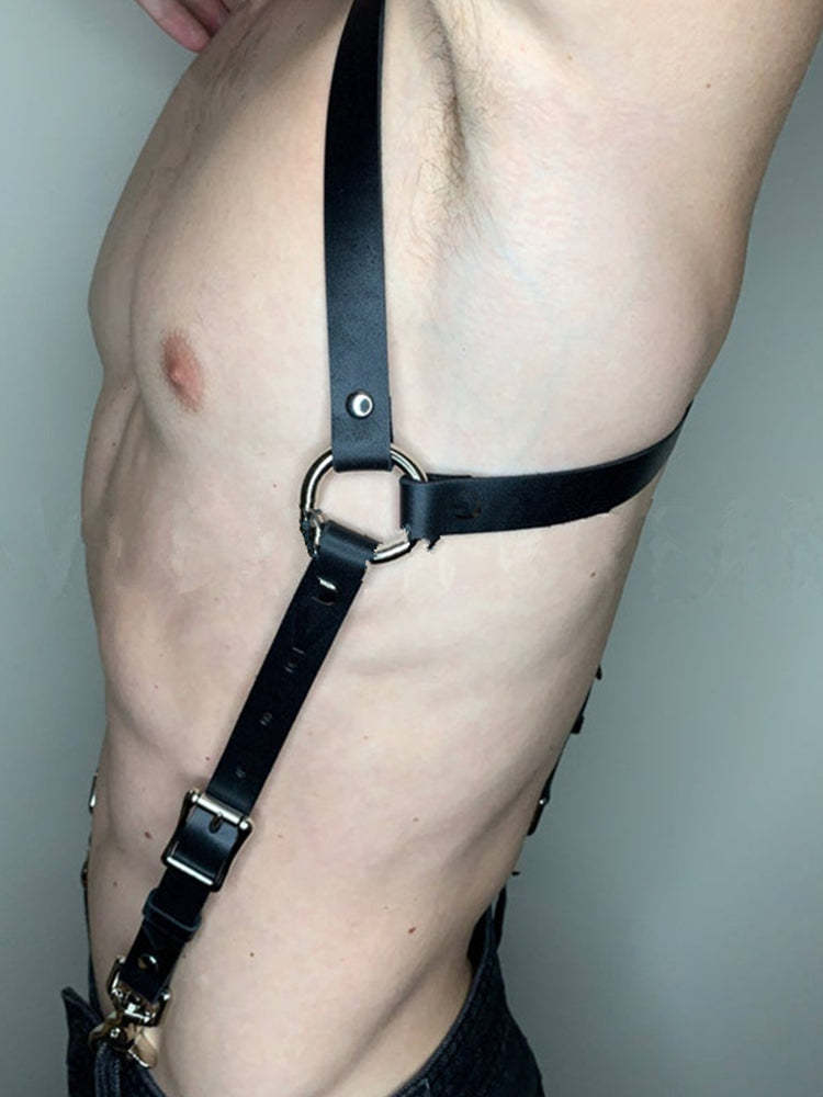 BLACKRISS™Sexy Men Faux Leather Restrain - Black-Blackriss