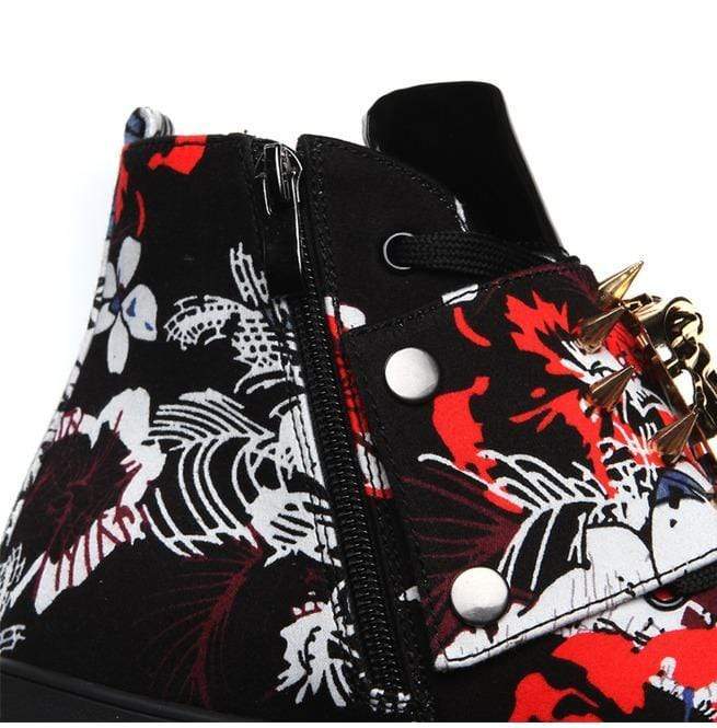 BLACKRISS™Men's Fashion Printed Punk Rivet Side Zipper Ankle Boot Martin Boots-Blackriss