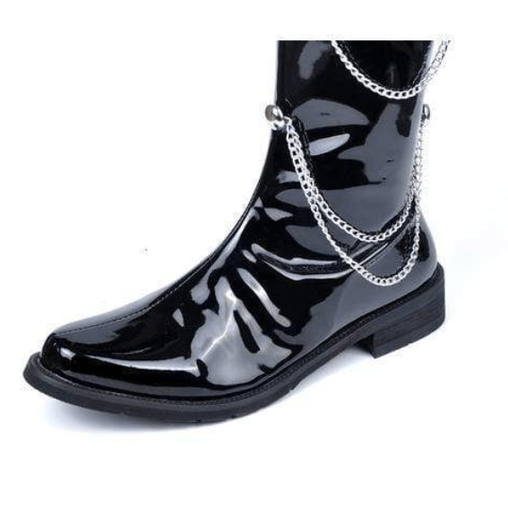 BLACKRISS™Men's Metal Chain Patent Leather Motorcycle Thigh Boots-Blackriss