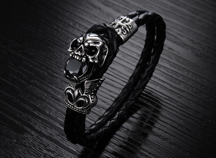 Blackriss™Genuine Leather Stainless Steel Skull Bracelet-Blackriss