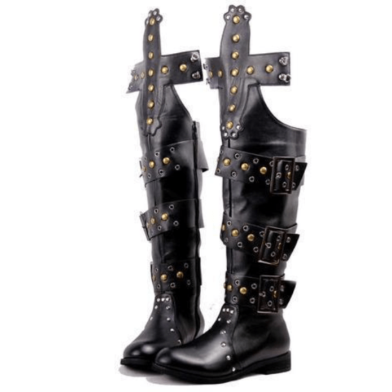 BLACKRISS™Men's Punk Rivets Faux Leather Over The Knee Boots-Blackriss
