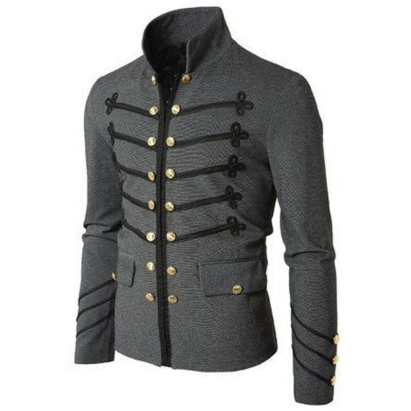 BLACKRISS™Men's Gothic Steampunk Stand Collar Military Style Jacket 3 Colors-Blackriss