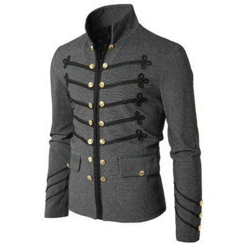 BLACKRISS™Men's Gothic Steampunk Stand Collar Military Style Jacket 3 Colors-Blackriss