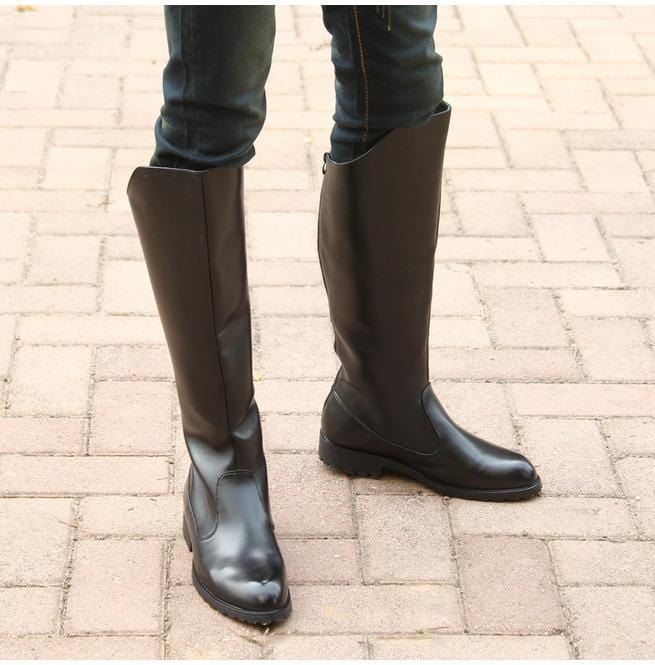 BLACKRISS™Men's Plain Toe Back Zip Martin Boots Men Riding Boots-Blackriss