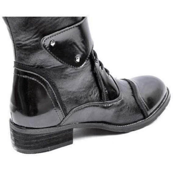 Men's Military Faux Leather Multi Buckles Martin Boots-Blackriss