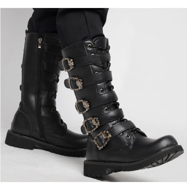 BLACKRISS™Men's Faux Leather Martin Boots With Adjustable Buckles-Blackriss