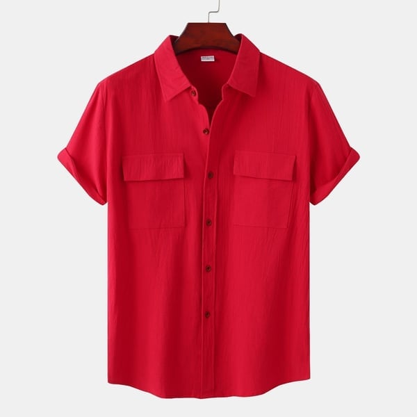 BLACKRISS™Solid colour casual flax short sleeve shirt-Blackriss