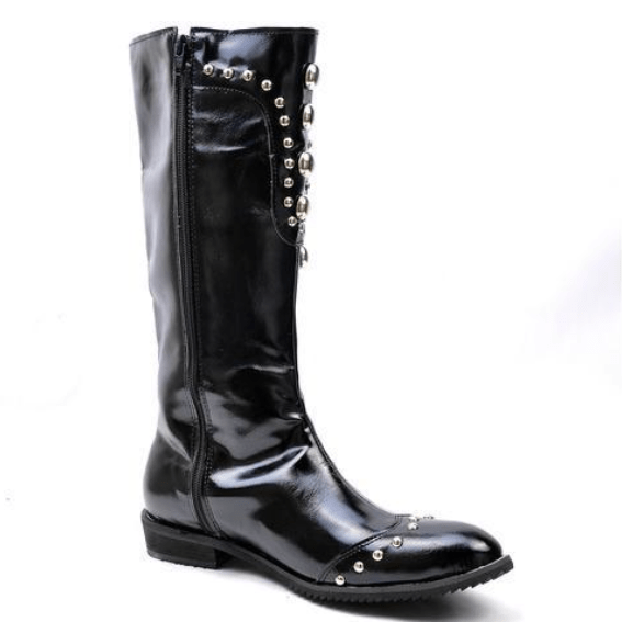 BLACKRISS™Men's Rivets Metal Chain Pointed Martin Boots-Blackriss