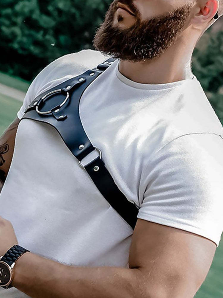 BLACKRISS™Crossbody Shoulder Wide Strap Leather Harness - Black-Blackriss