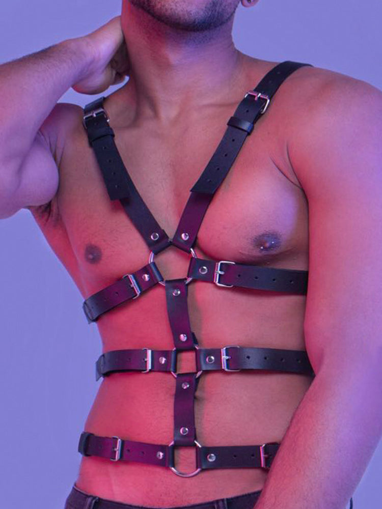 BLACKRISS™Men's Leather Harness Chest Strap - Black-Blackriss