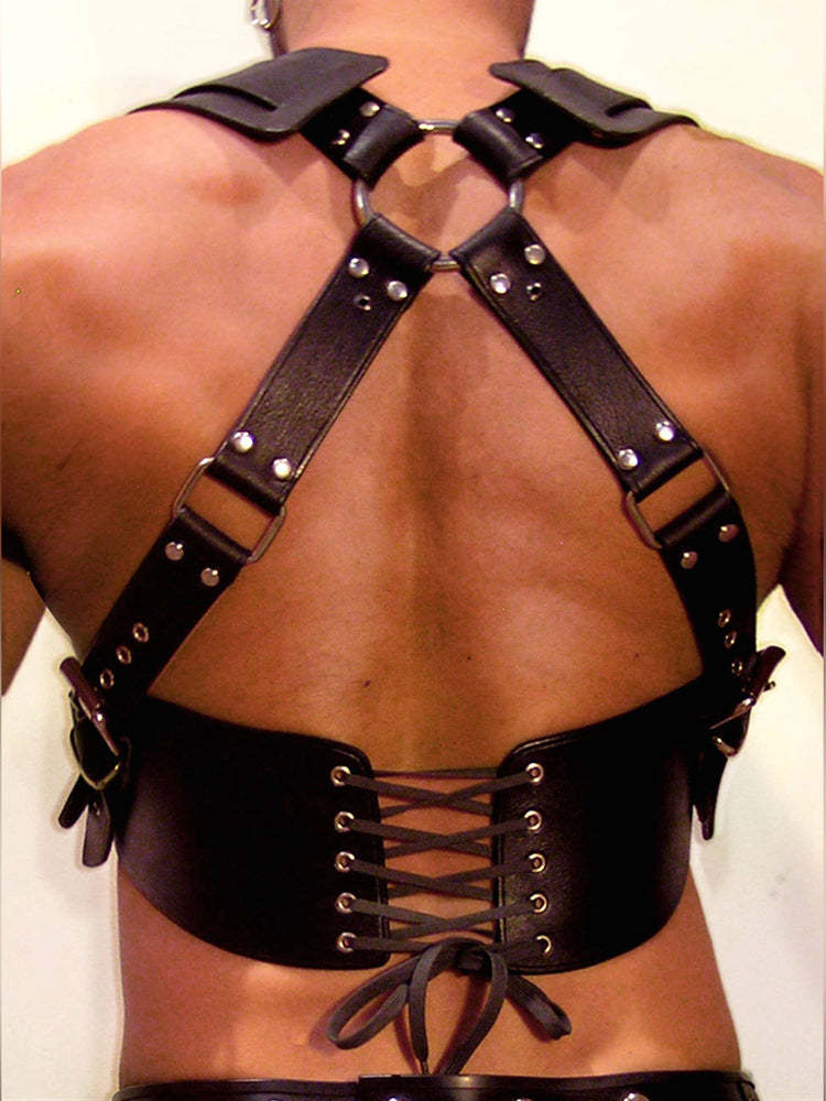 BLACKRISS™Leather Erotic Corset Harness Strap - Black-Blackriss
