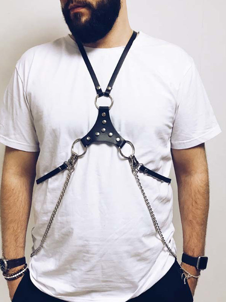 BLACKRISS™Men's Triangle Strap Personalized Leather Shoulder Strap Harness - Black-Blackriss