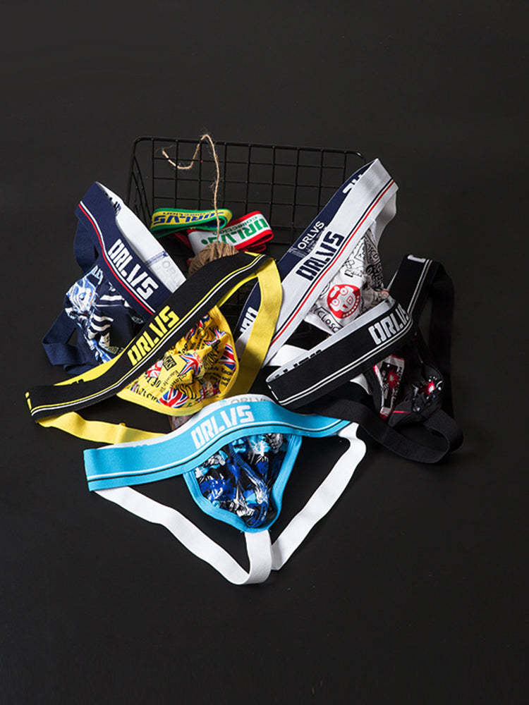 BLACKRISS™Men's U Convex Multicolor Sexy Print Breathable Ice Silk Thong-Blackriss