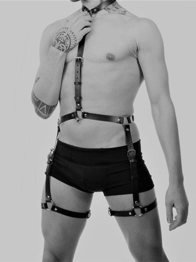 BLACKRISS™Men's Leather Sexy Hollow Bundle Bondage Strap Belt - Black-Blackriss