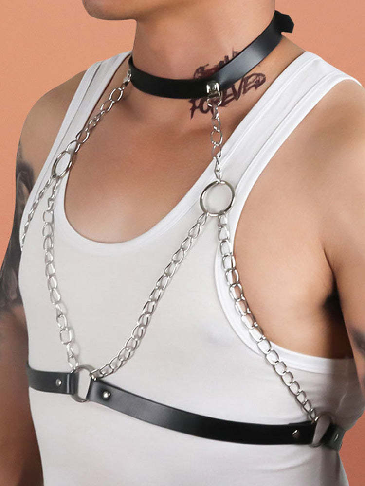 BLACKRISS™Punk Leather Chain Choker Harness - Black-Blackriss