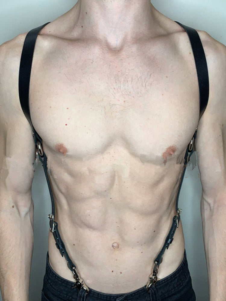 BLACKRISS™Sexy Men Faux Leather Restrain - Black-Blackriss