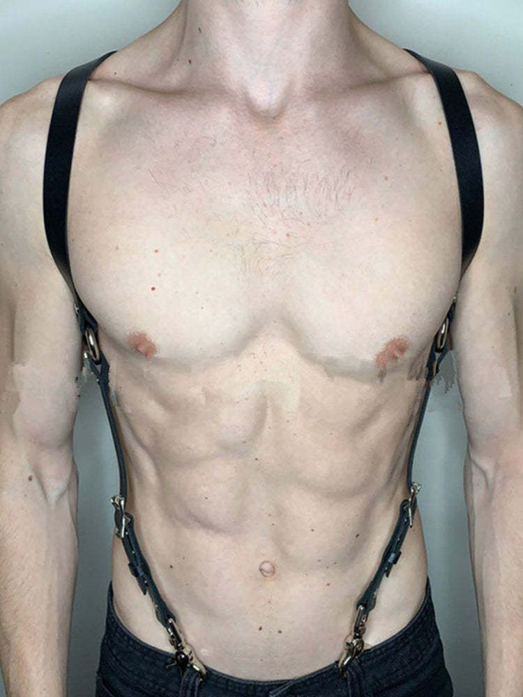 BLACKRISS™Sexy Men Faux Leather Restrain - Black-Blackriss