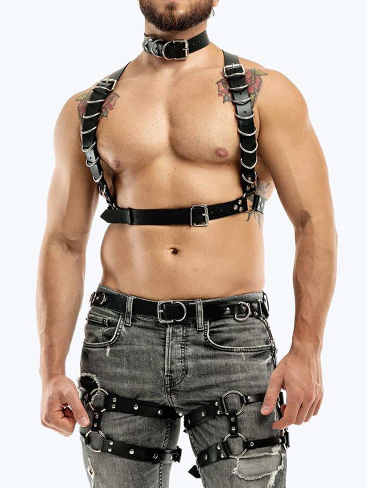 BLACKRISS™Male Flirting Props Leather Bondage Belt - Black-Blackriss
