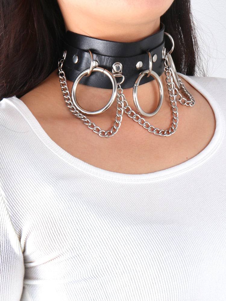 BLACKRISS™PU Leather Punk Chain Choker - Black-Blackriss