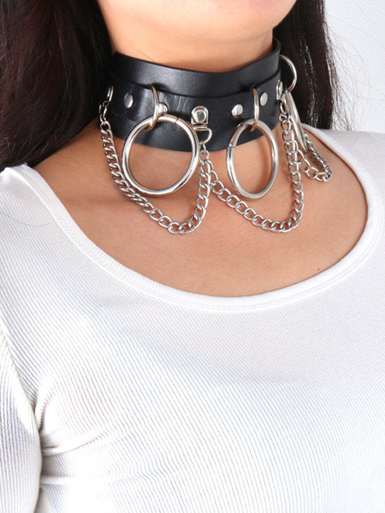 BLACKRISS™PU Leather Punk Chain Choker - Black-Blackriss