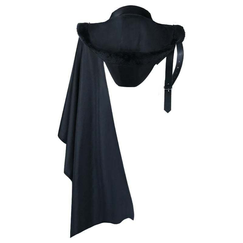 BLACKRISS™Men's Gothic Strappy Faux Leather Splice Cape-Blackriss