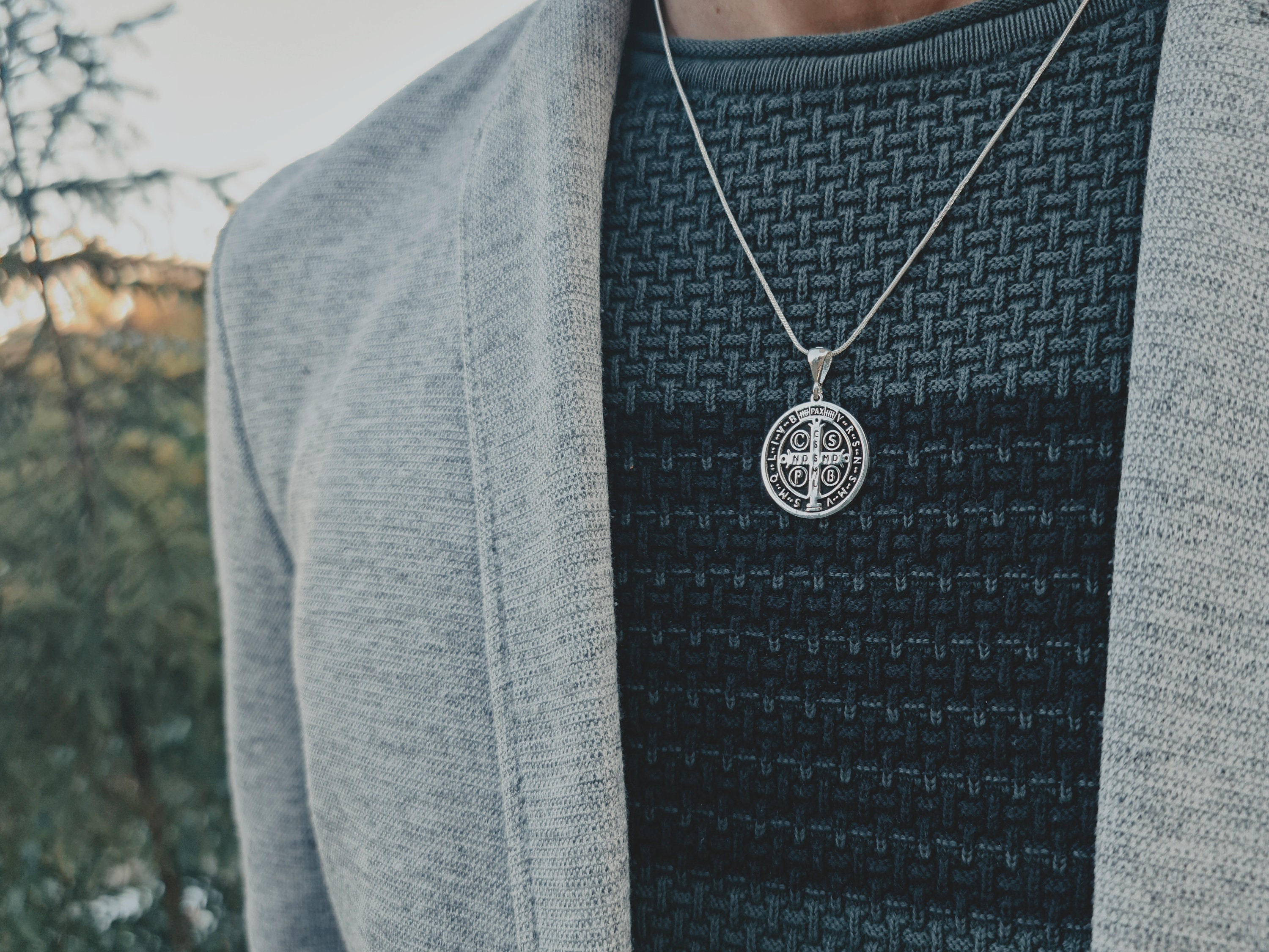 BLACKRISS™Sterling Silver Saint Benedict Necklace--Religious Silver Gift-Blackriss