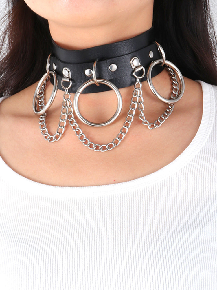 BLACKRISS™PU Leather Punk Chain Choker - Black-Blackriss