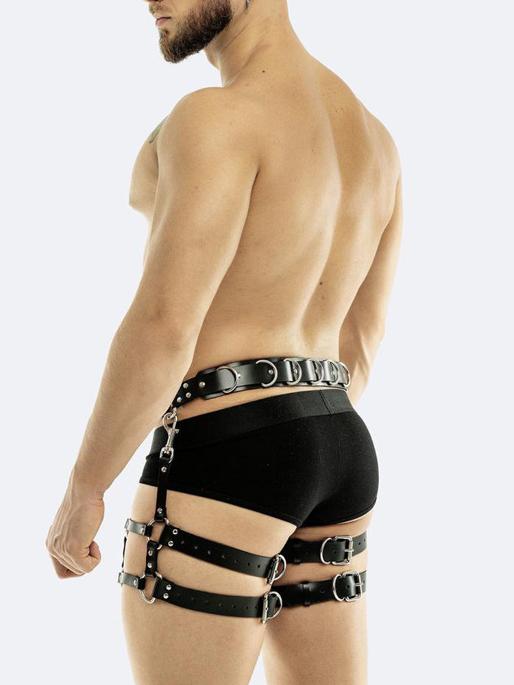 BLACKRISS™Male Flirting Props Leather Bondage Belt - Black-Blackriss