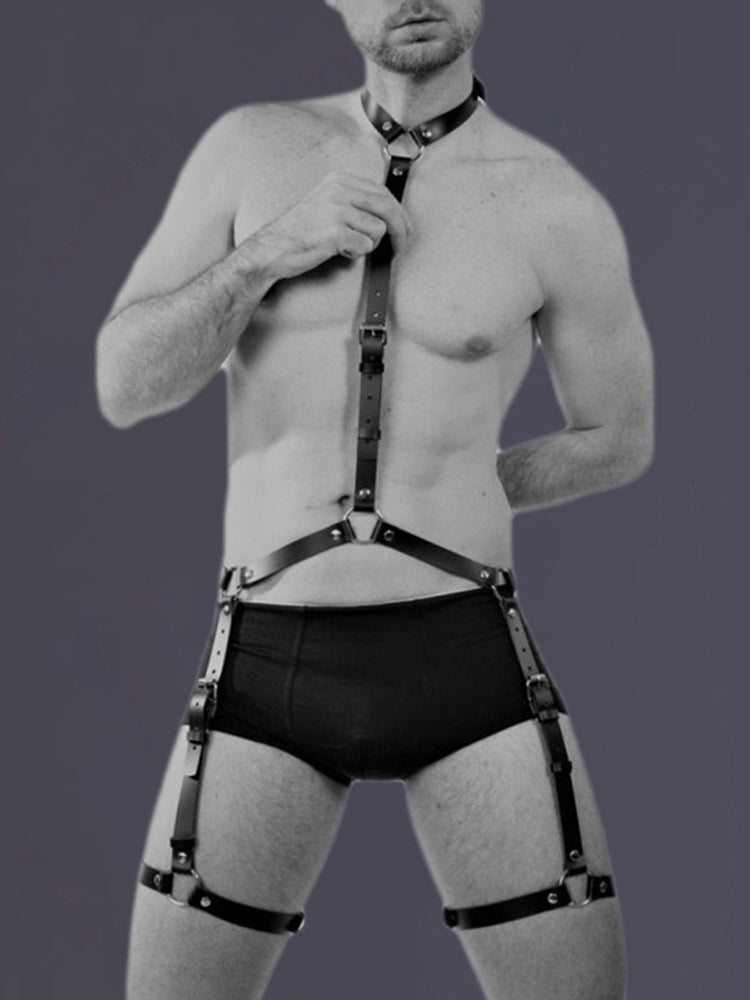 BLACKRISS™Men's Leather Sexy Hollow Bundle Bondage Strap Belt - Black-Blackriss