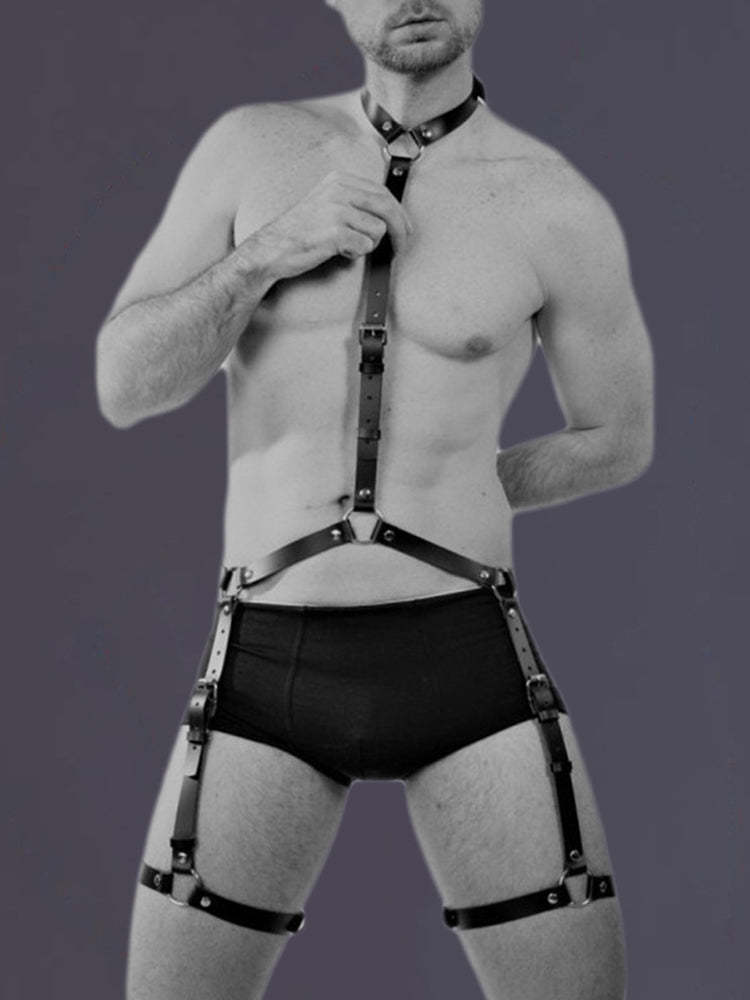 BLACKRISS™Men's Leather Sexy Hollow Bundle Bondage Strap Belt - Black-Blackriss